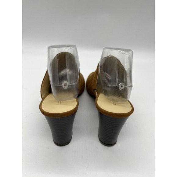 Liz Claiborne Pearse Women's Tan Slip on Peep Toe Mules Stacked Mule Heels 11M - Picture 4 of 6